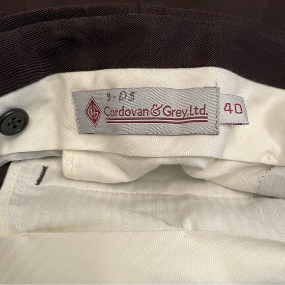 Cordovan & Grey Men Brown Virgin Wool Dress Pants Pleated Cuffed 40 x 26.5 - Picture 4 of 6